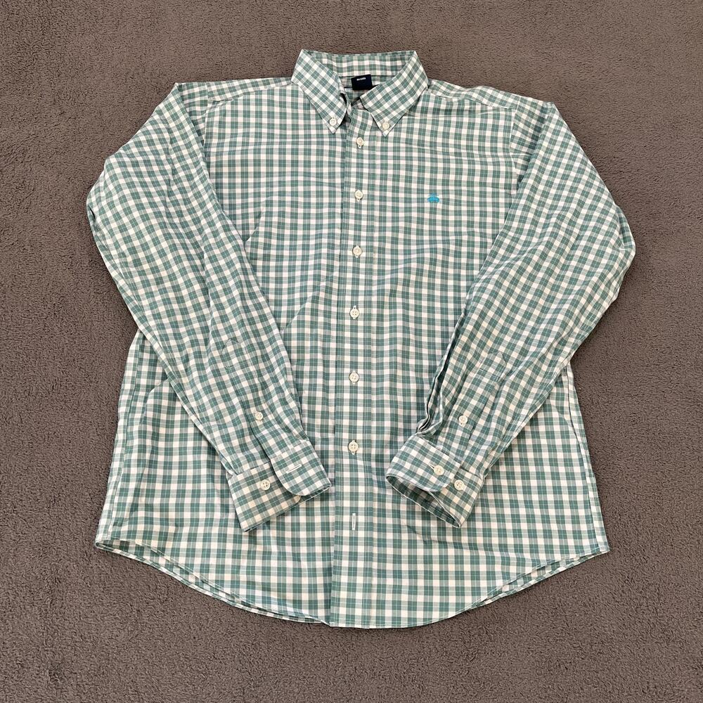 Brooks Brothers Fleece Green Gingham Long Sleeve Button Down Shirt Kids Size L